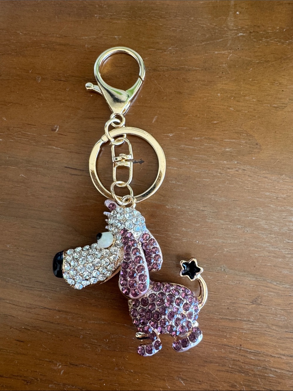 Crystal Poodle Keychain Charm - Pink & Gold